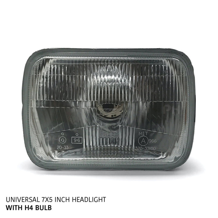 Headlights PAIR 7x5 Glass Lens H4 Bulbs fits Toyota Hiace 100 Series 1989 - 2005