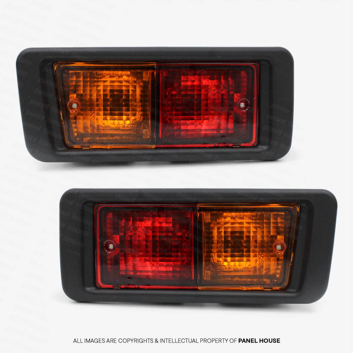Tail Lights PAIR In Bar with Surrounds fits Toyota Landcruiser 76 78 Series Wagon & Troopy
