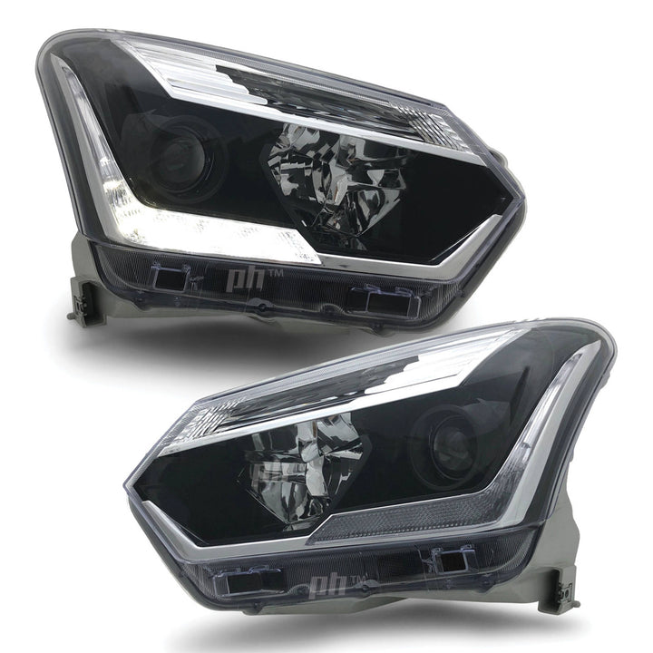 Headlights Black Projector LED DRL PAIR Fits Isuzu DMAX 2017 - 2020