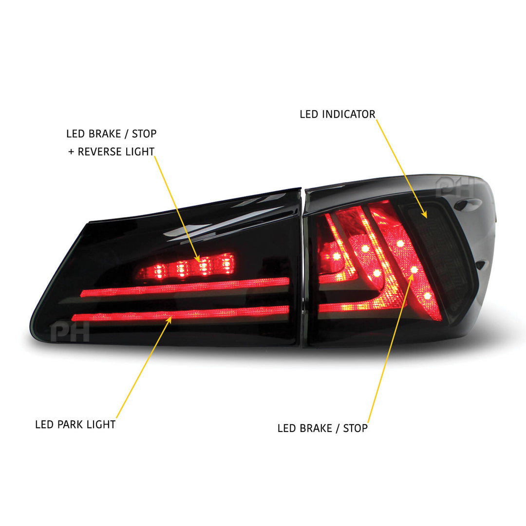 Black SMOKED LED Tail Lights SET fits Lexus IS250 IS350 2005 - 2010