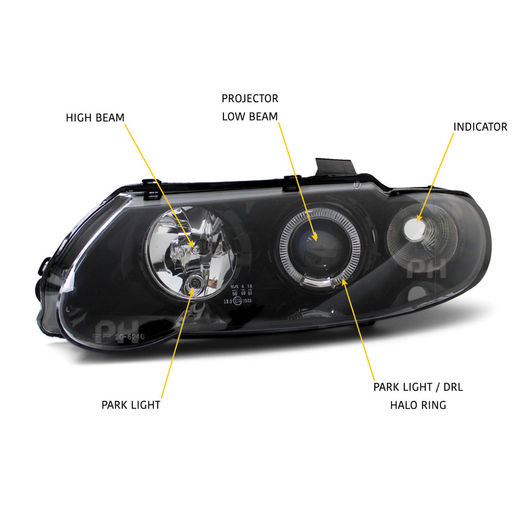 Headlights BLACK HALO Monaro Style fits Holden Commodore VX VU 2000 - 2002