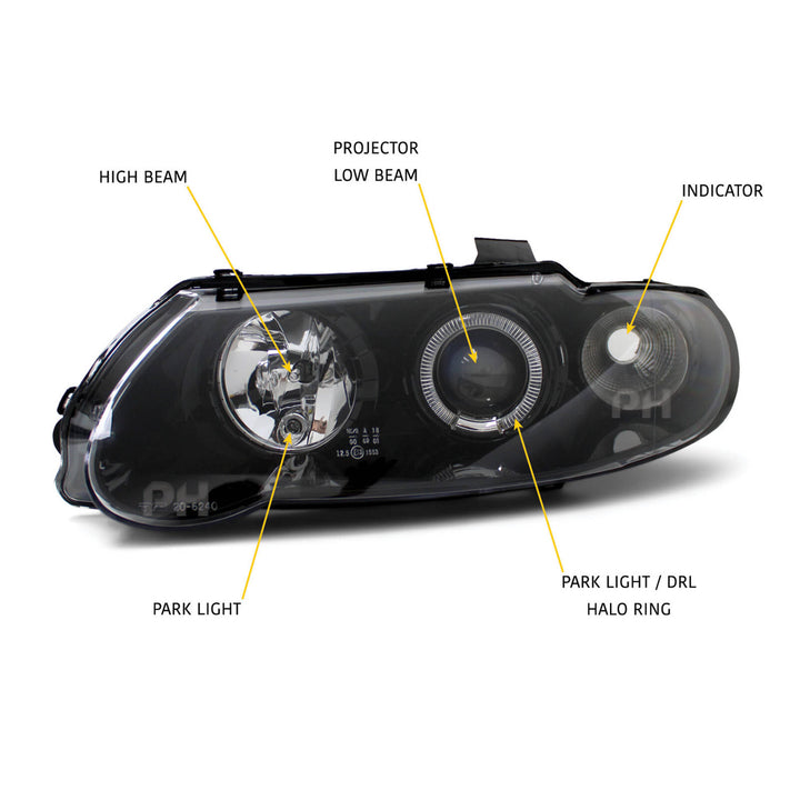Headlights BLACK HALO Monaro Style fits Holden Commodore VX VU 2000 - 2002