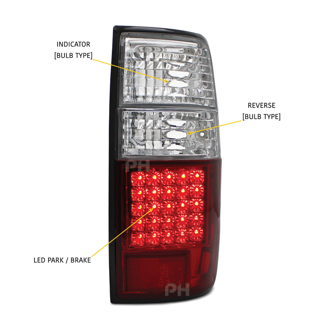 Tail Lights LED Red & Clear fits Toyota Landcruiser 80 Series 1990 - 1997