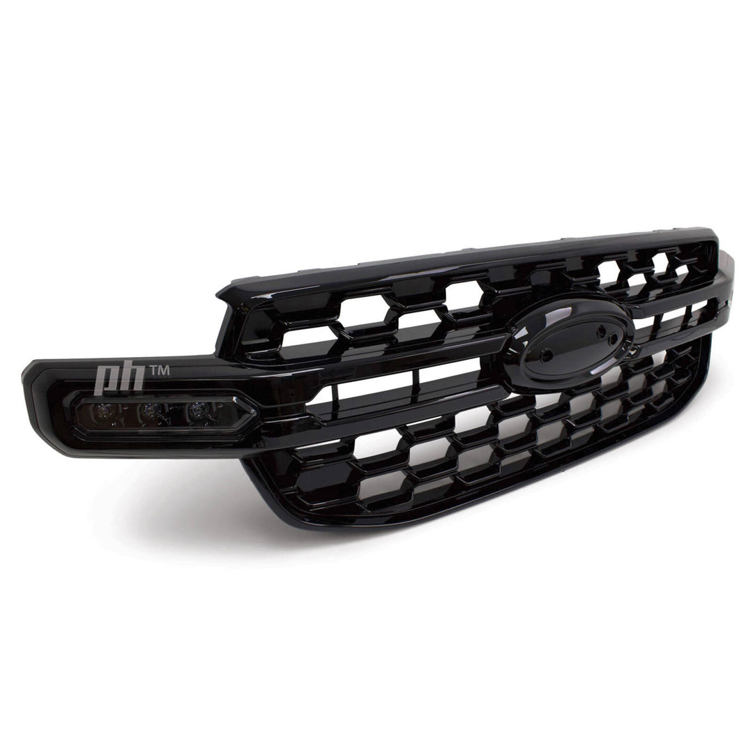 Grill Gloss BLACK With SPOT LIGHT DRL Wildtrak X Style Fits Ford Ranger Next Gen T9 2022-