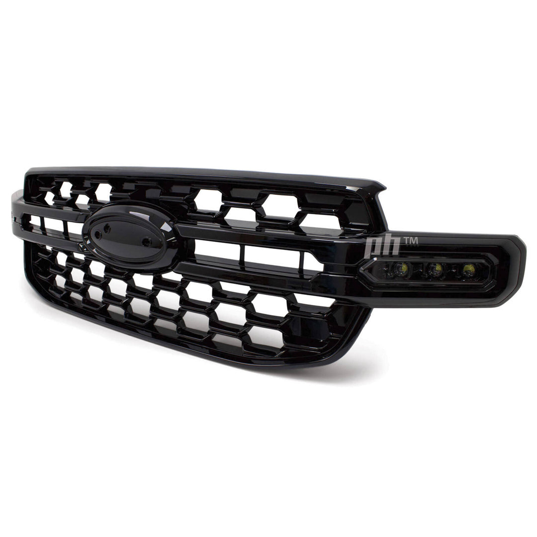 Grill Gloss BLACK With SPOT LIGHT DRL Wildtrak X Style Fits Ford Ranger Next Gen T9 2022-