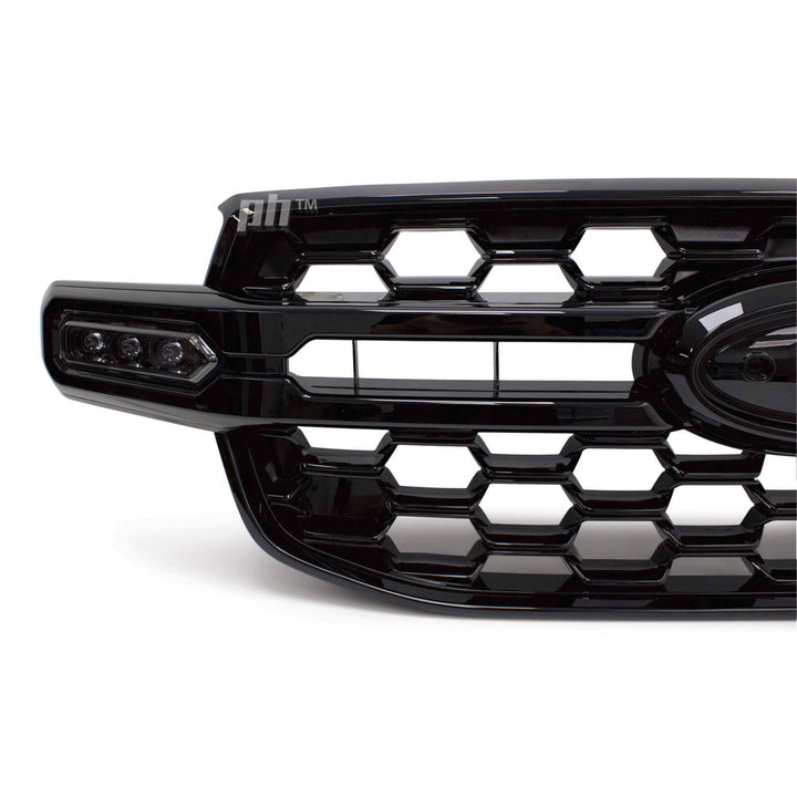 Grill Gloss BLACK With SPOT LIGHT DRL Wildtrak X Style Fits Ford Ranger Next Gen T9 2022-