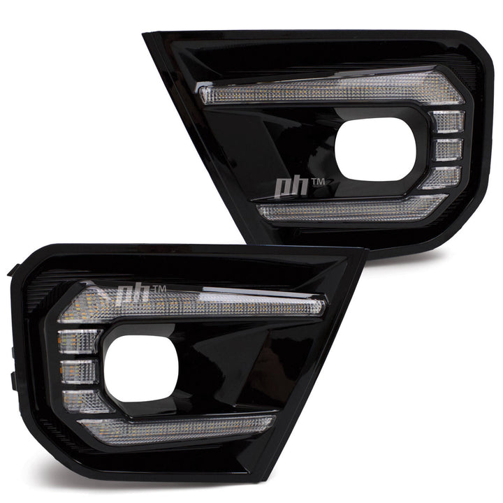 Fog Light Surrounds Gloss BLACK With DRL PAIR fits Ford Ranger Next Gen T9 2022- Wildtrak