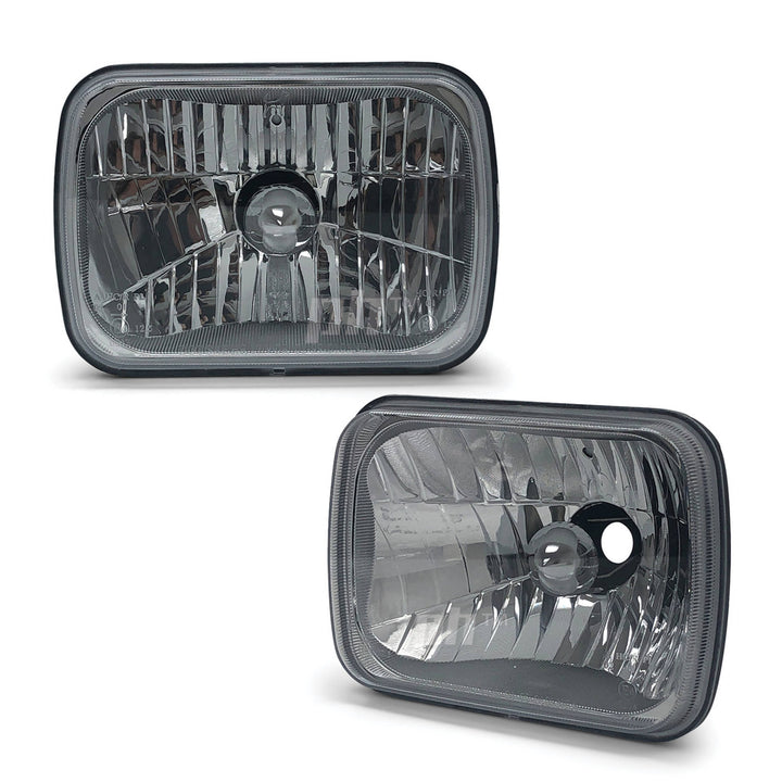 Headlights PAIR 7x5 Rectangle Semi Sealed Crystal Beam Fits Mitsubishi Triton 1986 - 2006