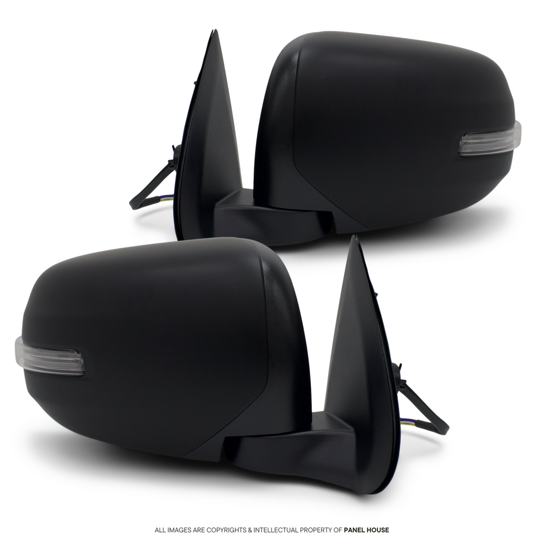 Door Mirrors PAIR Black with Autofold & Indicator Fits Mitsubishi Triton MQ 2015 - 2018