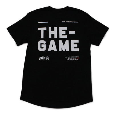 Panel House Merch Still Runnin' THE GAME T-Shirt - Black With Grey Letters