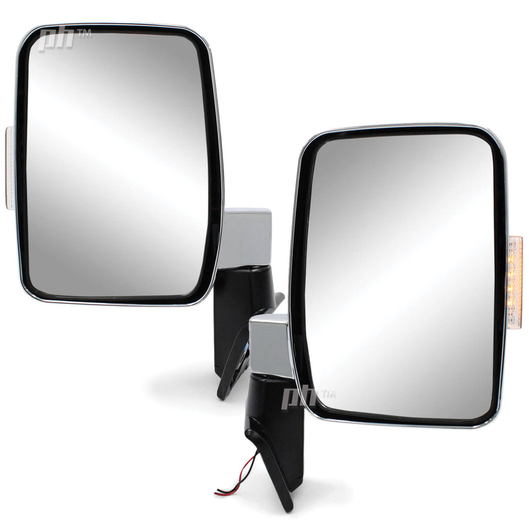 Door Mirrors Metal Base PAIR Chrome With Indicator fits Landcruiser 60 Series