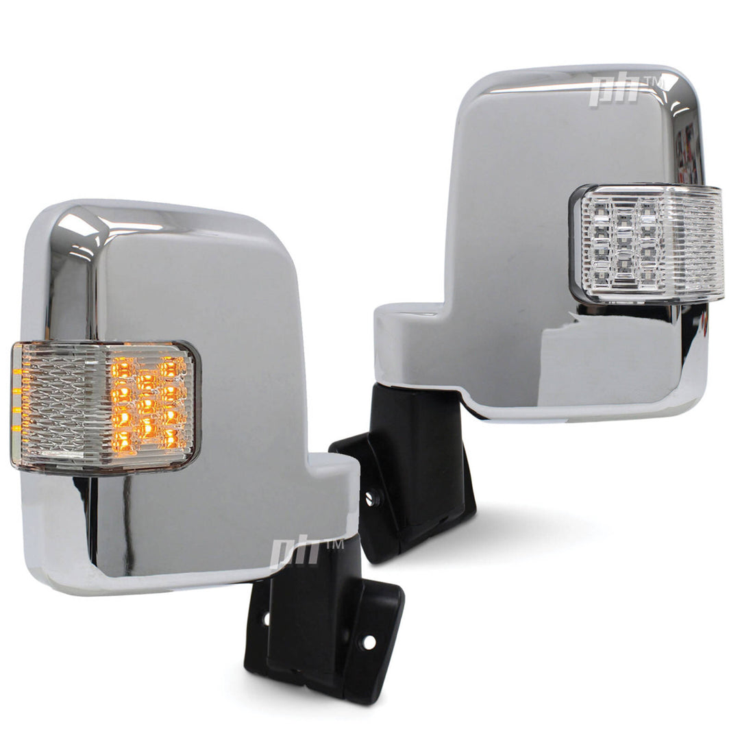 Door Mirrors Metal Base PAIR Chrome With Indicator fits Landcruiser 60 Series