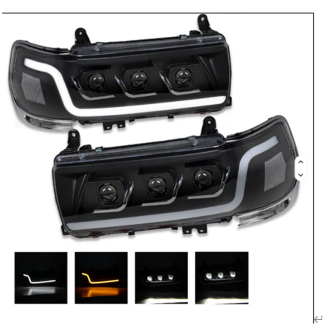 Headlights Triple Projector LED DRL fits Toyota Landcruiser 80 Series 1990 - 1997