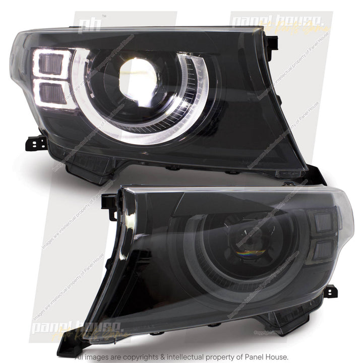 DEFEND-R DRL Full LED Black Projector Headlights PAIR fits Toyota Landcruiser 200 Series 2007 - 2015