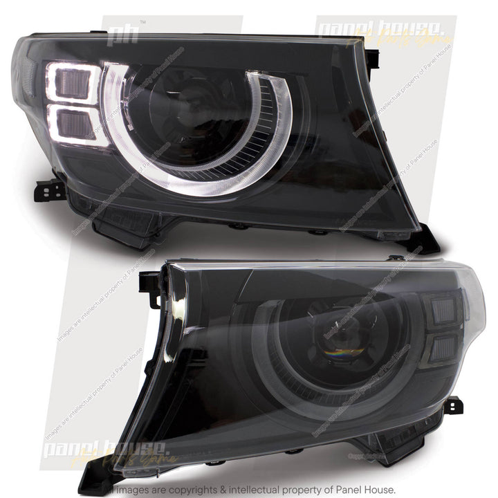 DEFEND-R DRL Full LED Black Projector Headlights PAIR fits Toyota Landcruiser 200 Series 2007 - 2015