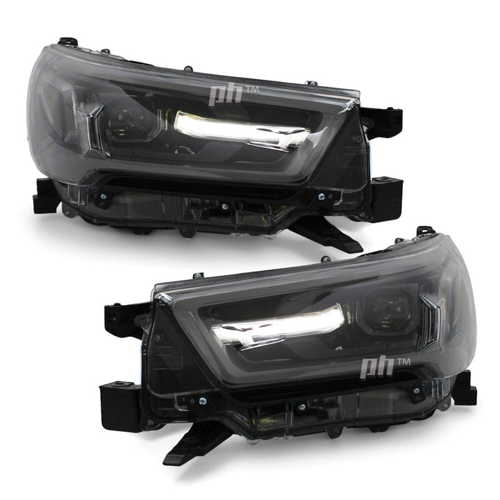 Headlights PAIR LED Black & Grey fits Toyota Hilux N80 SR5 Rogue 06/2020 - 2024