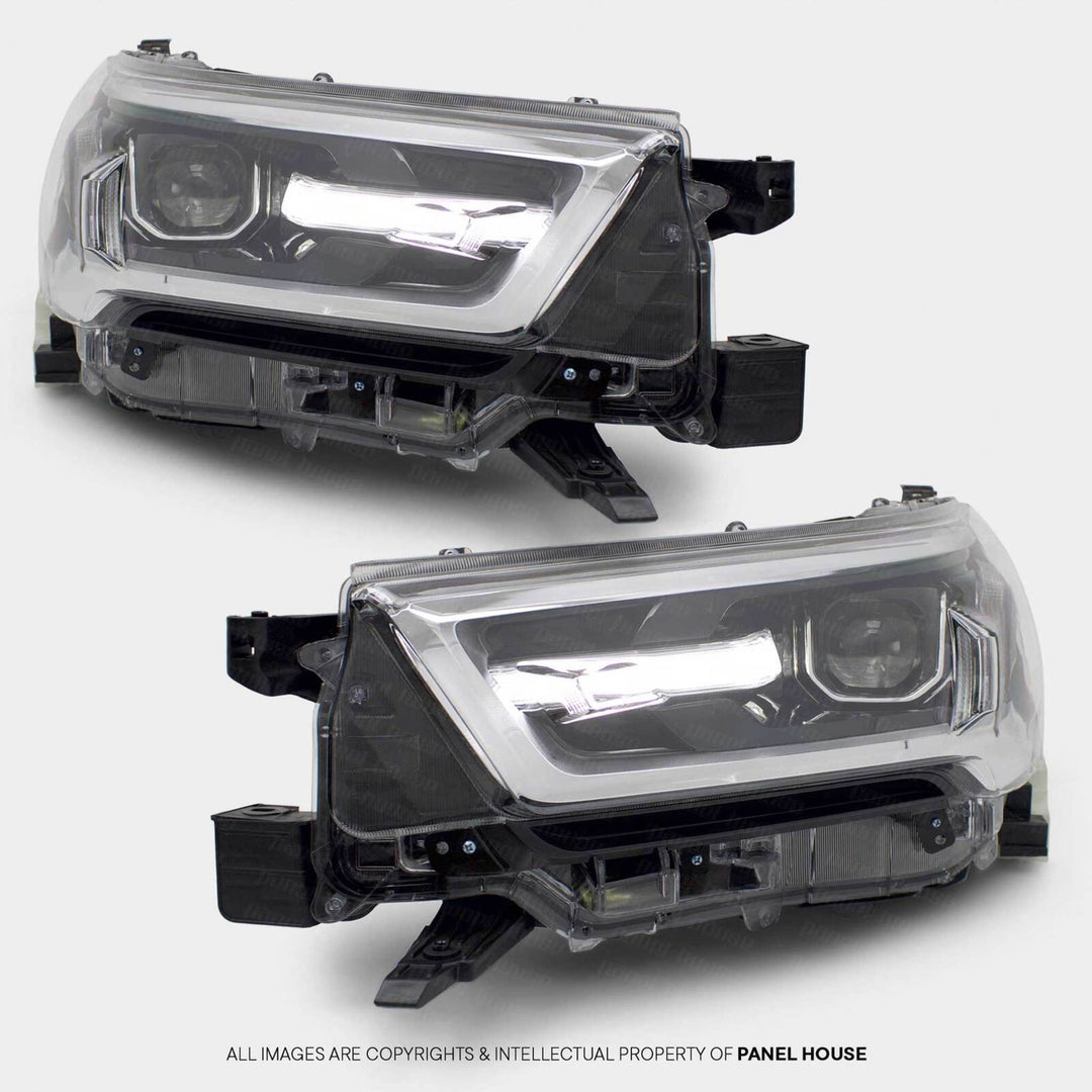 Headlights PAIR LED Black & Chrome fits Toyota Hilux N80 06/2020 - 2024