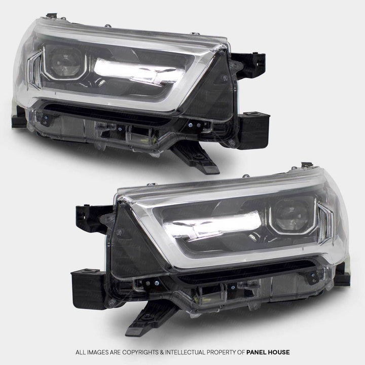Headlights PAIR LED Black & Chrome fits Toyota Hilux N80 06/2020 - 2024