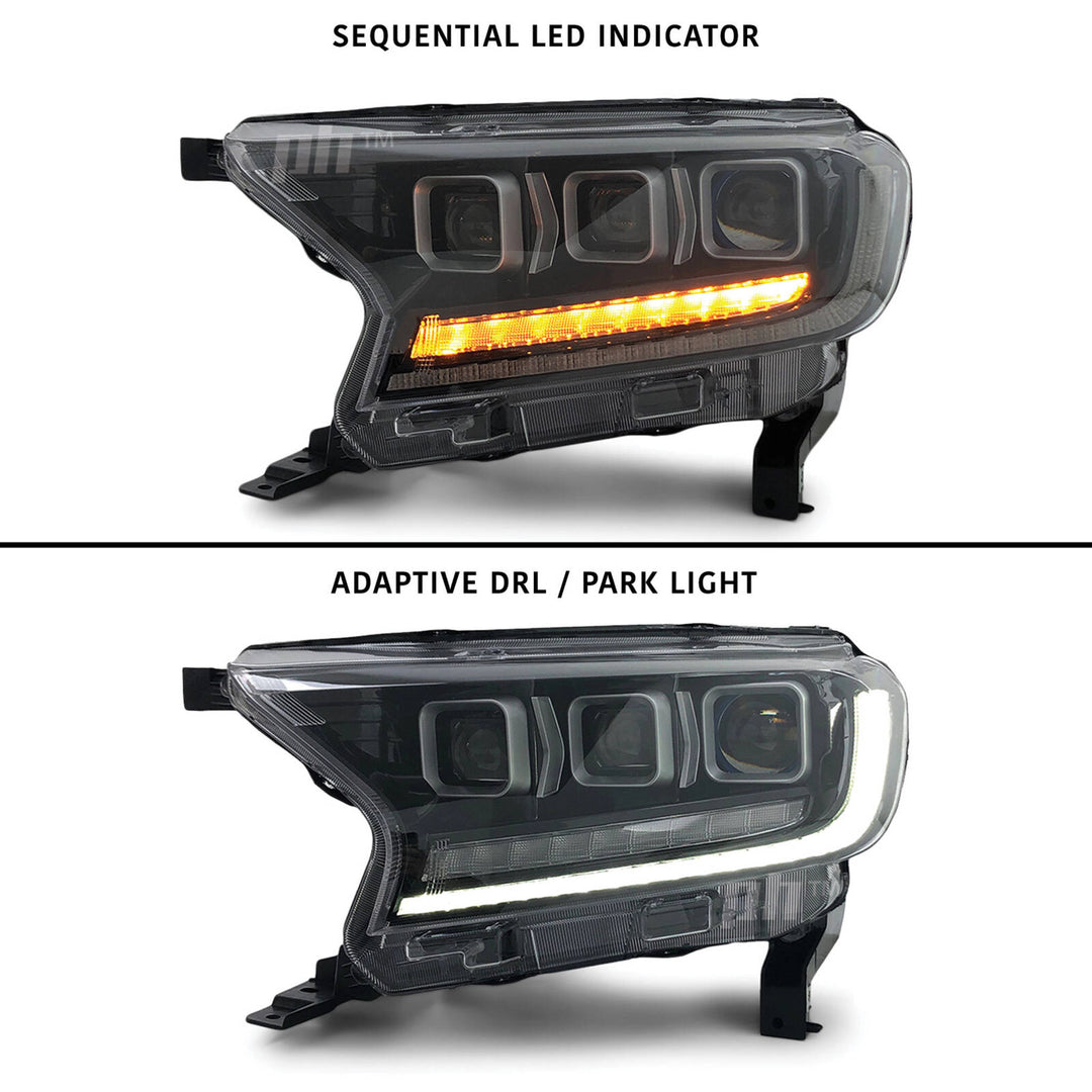 Headlights PAIR Bugatti Style LED fits Ford Ranger PX MK2 MK3 2015 - 2022