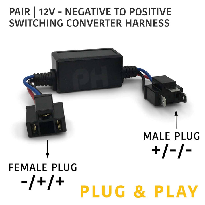 Negatively Switched H4 Headlight Conversion Wiring Adapters PAIR for LED Plug & Play