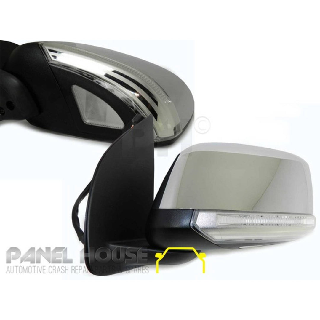 Door Mirrors PAIR Chrome Auto Fold Heated Puddle Light fits Nissan Navara D40 2007-2014