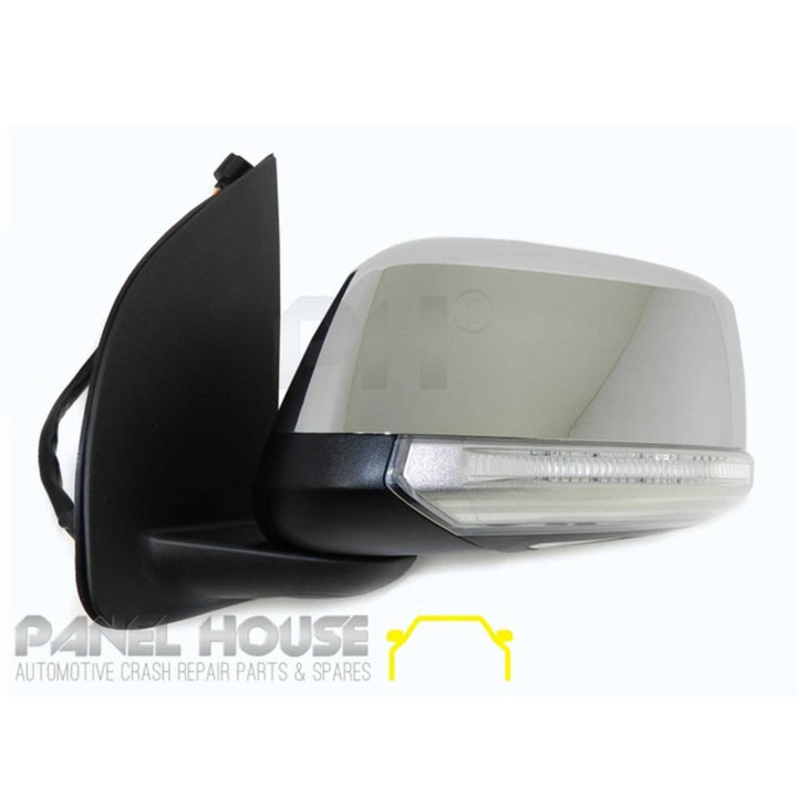 Door Mirrors PAIR Chrome Electric With Puddle Light fits Nissan Navara D40 07-14