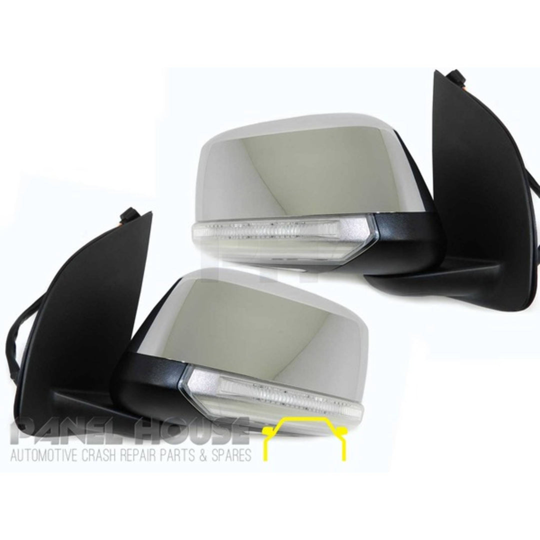 Door Mirrors PAIR Chrome Auto Fold Heated Puddle Light fits Nissan Navara D40 2007-2014