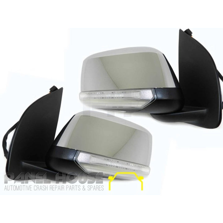 Door Mirrors PAIR Chrome Auto Fold Heated Puddle Light fits Nissan Navara D40 2007-2014
