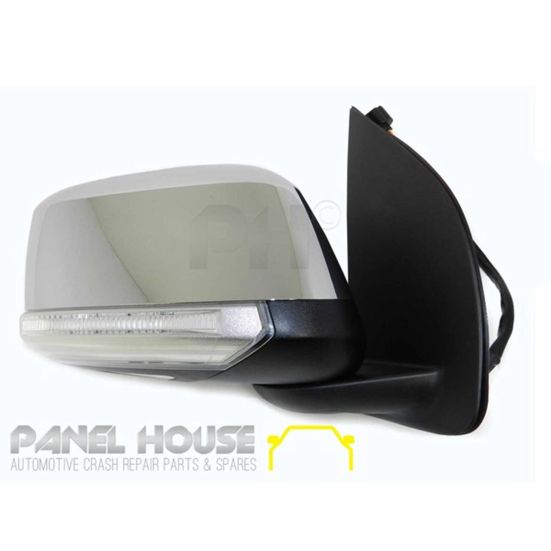 Door Mirrors PAIR Chrome Auto Fold Heated Puddle Light fits Nissan Navara D40 2007-2014