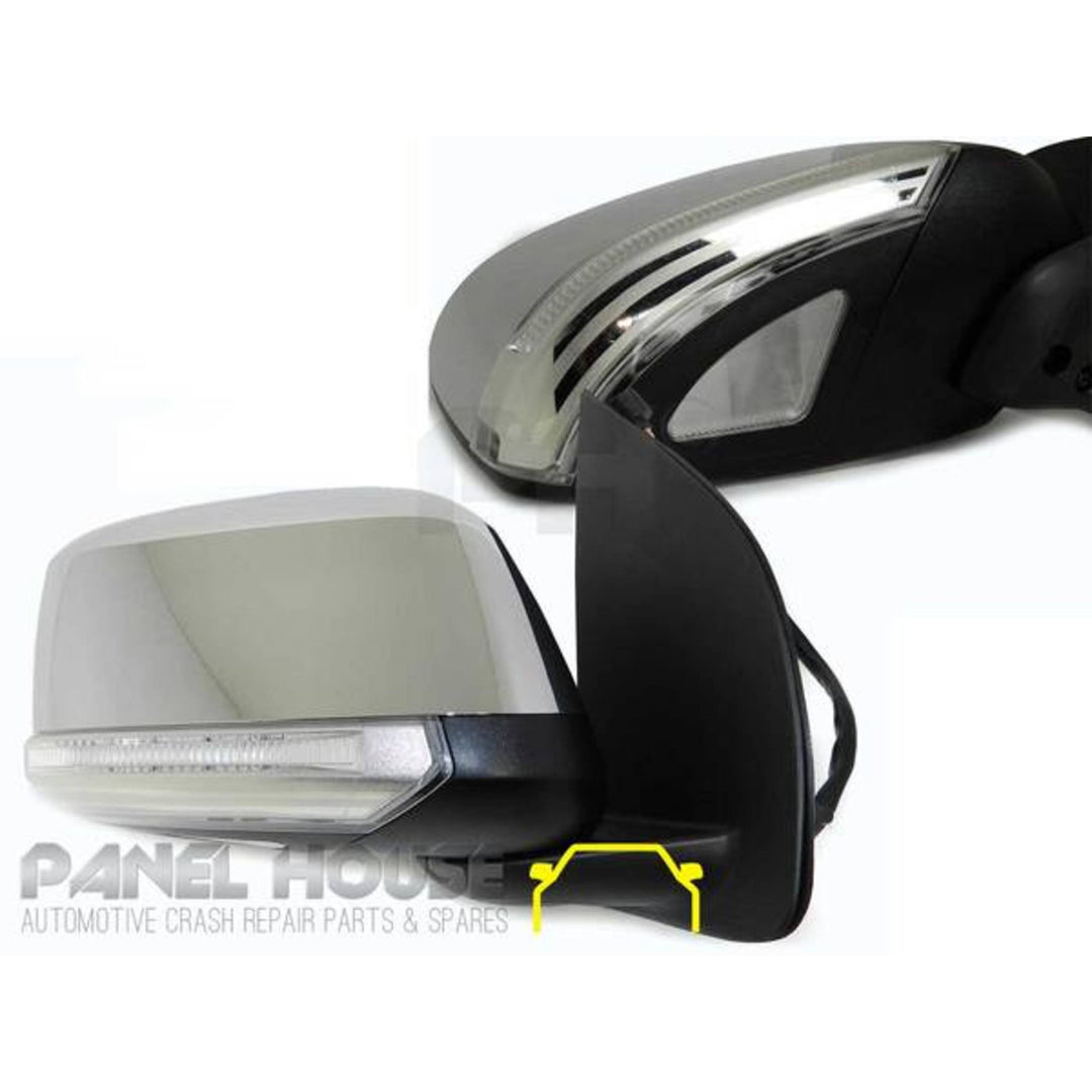 Door Mirrors PAIR Chrome Auto Fold Heated Puddle Light fits Nissan Navara D40 2007-2014