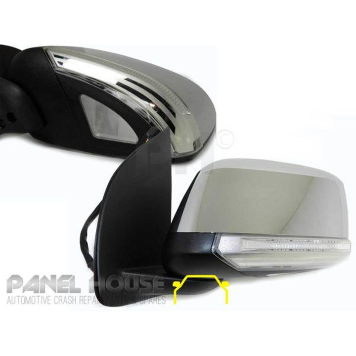 Door Mirrors PAIR Chrome Auto Fold Heated Puddle Light fits Nissan Navara D40 2007-2014