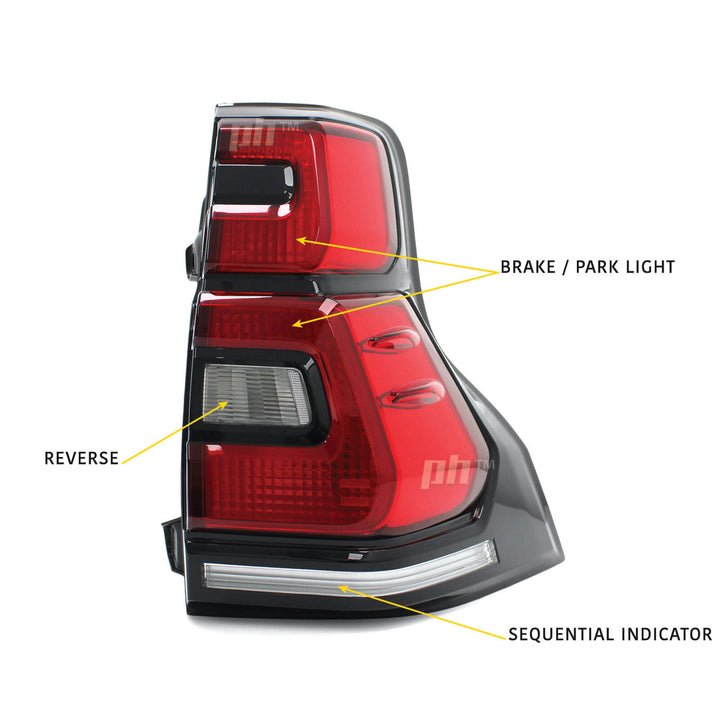 Black LED Tail Lights Sequential PAIR Fits Toyota LandCruiser Prado 150 Series 2009 - 2017