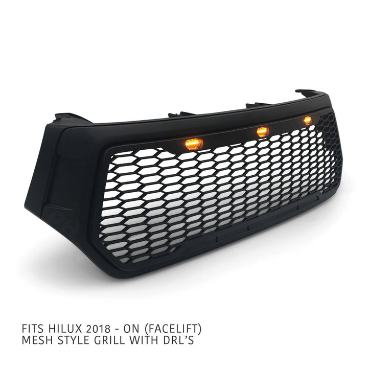 Grill Black Mesh DRL Style Fits Toyota Hilux N80 SR SR5 Rogue TRD 2018 - 2020