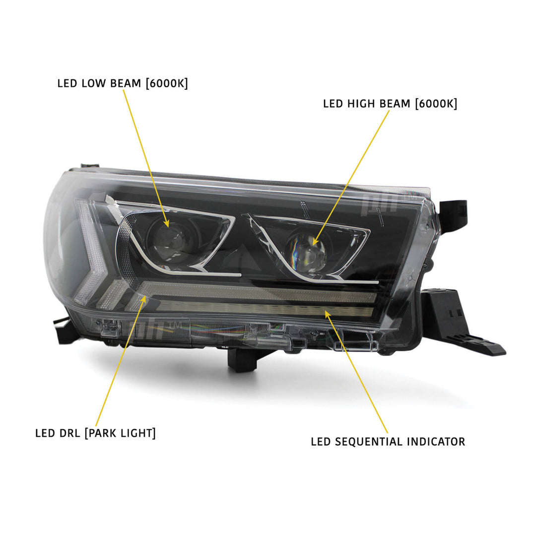 Headlights Full LED DRL Dual Projector Sequential fits Toyota Hilux N80 2015 - 2020