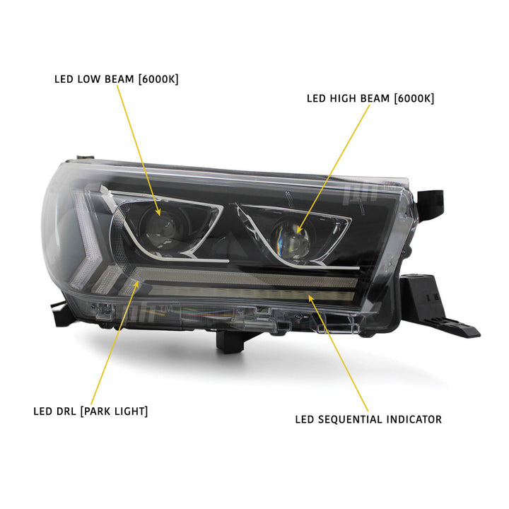 Headlights Full LED DRL Dual Projector Sequential fits Toyota Hilux N80 2015 - 2020