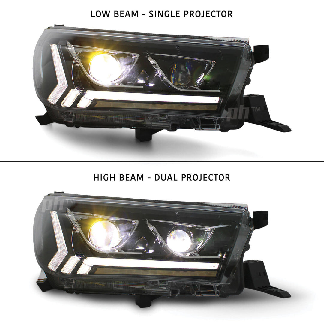 Headlights Full LED DRL Dual Projector Sequential fits Toyota Hilux N80 2015 - 2020