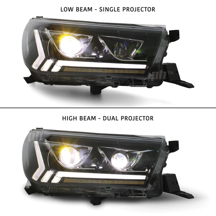 Headlights Full LED DRL Dual Projector Sequential fits Toyota Hilux N80 2015 - 2020