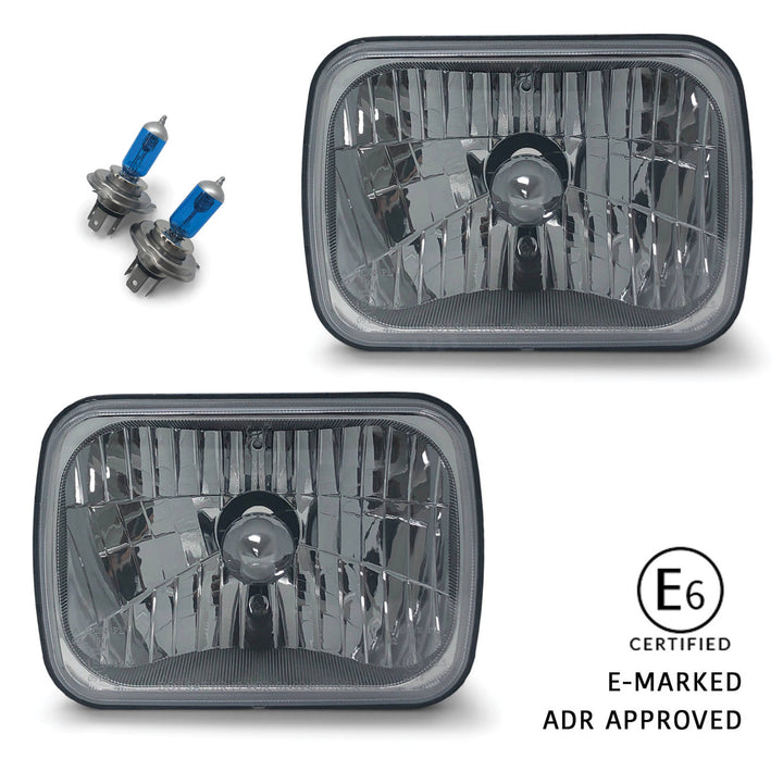 Headlights PAIR 7x5 Inch with Park Light & H4 Super Bright Bulbs ADR Approved