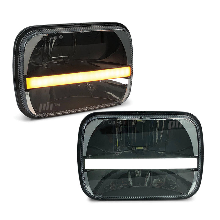 Universal Black Headlights LED DRL & Indicator PAIR 7x5 Inch Rectangle