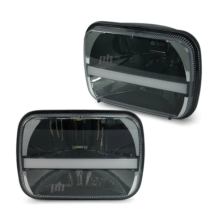 Universal Black Headlights LED DRL & Indicator PAIR 7x5 Inch Rectangle