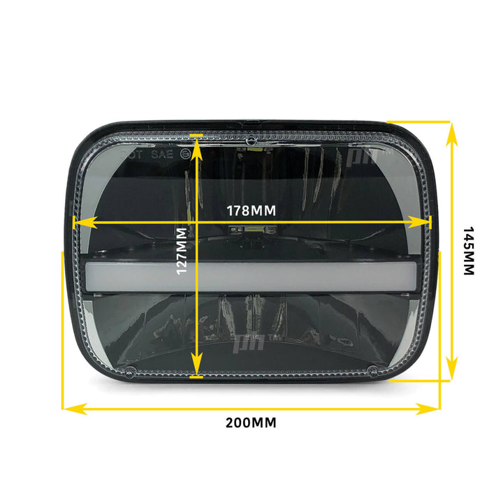 Universal Black Headlights LED DRL & Indicator PAIR 7x5 Inch Rectangle