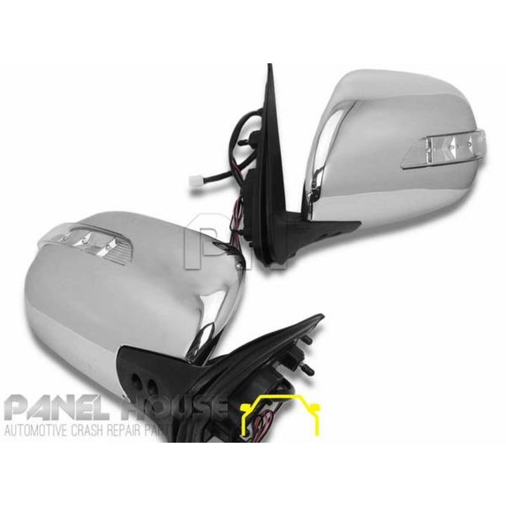 Door Mirrors PAIR Electric Chrome With Blinker Fits Toyota Hiace 2005 - 2019