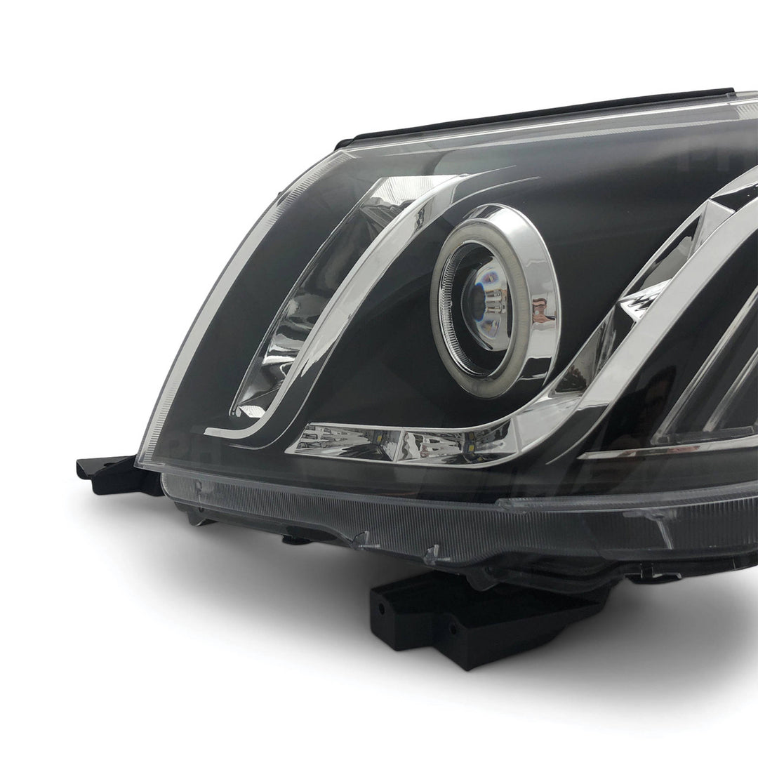 Black Headlights PAIR DRL Halo Projector Fits Toyota Hilux N70 07/2011 - 2015