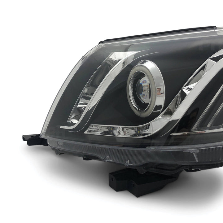 Black Headlights PAIR DRL Halo Projector Fits Toyota Hilux N70 07/2011 - 2015