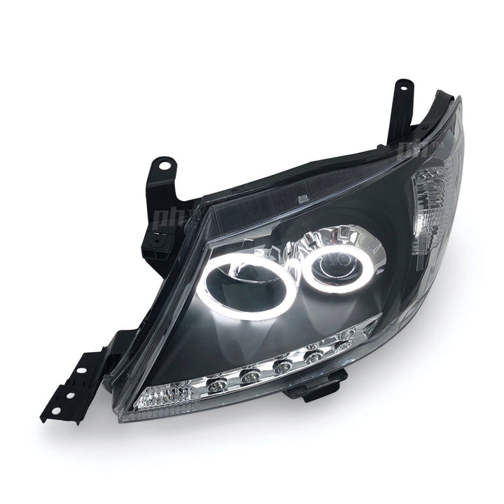 Headlights Black DRL Projector HALO Angel Eyes Fits Toyota Hilux N70 2005 - 2011