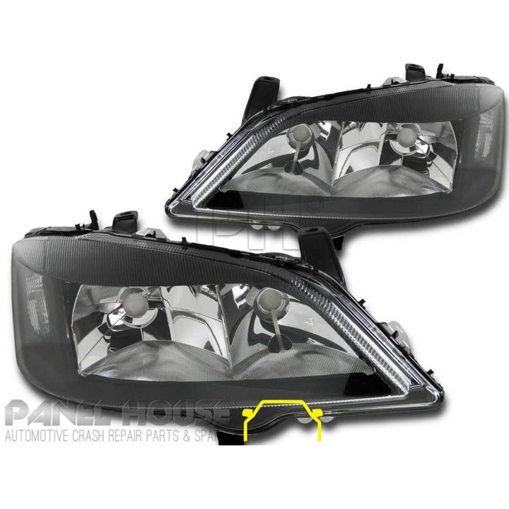 Headlights PAIR Black Style fits Holden TS Astra 98-04 Sedan Hatch PR