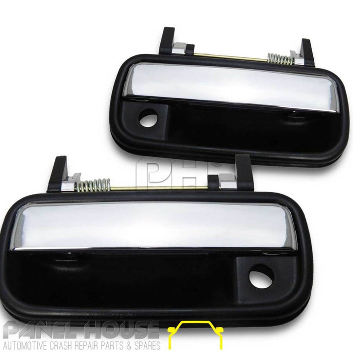 Outer Door Handle PAIR Front Chrome & Black Fits Toyota Hilux 1988 - 2005