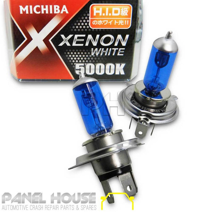 NEW Pair H4 Halogen Super White Michiba 5000K Globe Upgrade Head Light Bulbs
