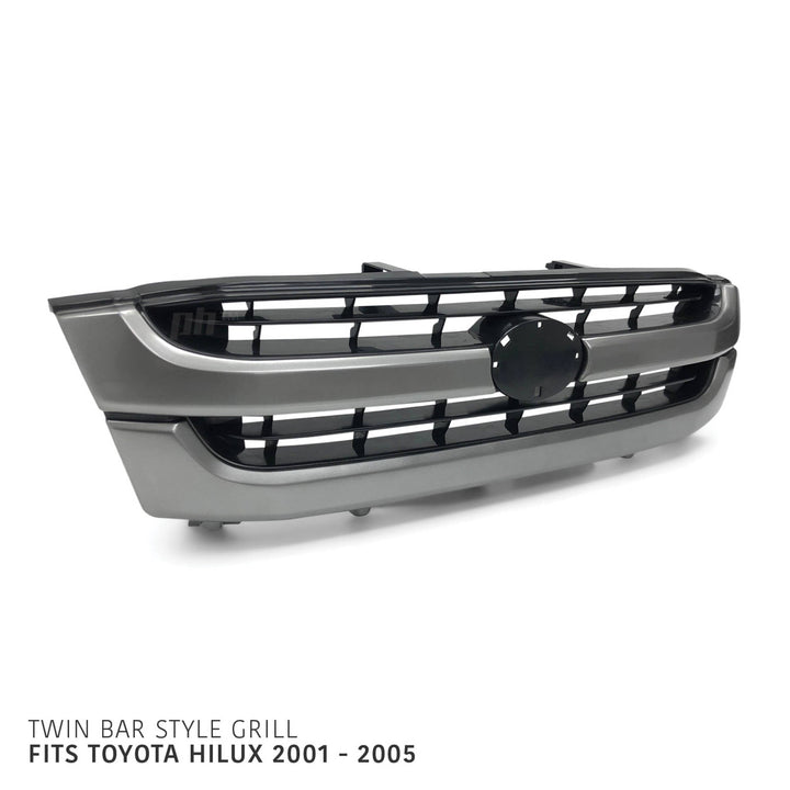 Grill Twin Bar Grey & Black Style Fits Toyota Hilux 2001 - 2005 Workmate SR SR5