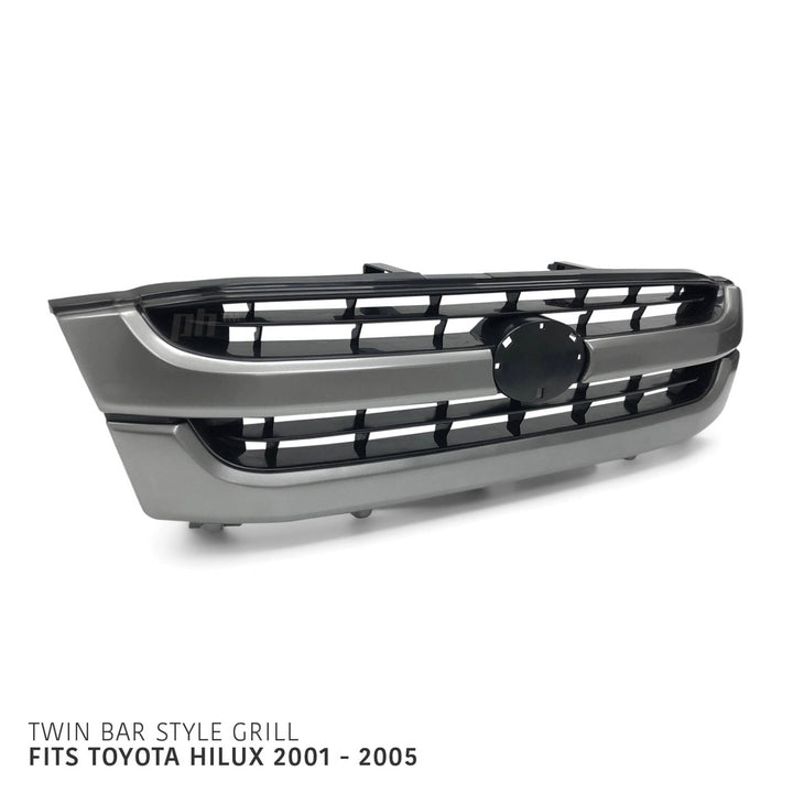 Grill Twin Bar Grey & Black Style Fits Toyota Hilux 2001 - 2005 Workmate SR SR5